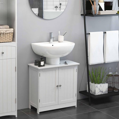 Under Sink Bathroom Cabinet with 2 Doors and Shelf White, Pedestal Sink Vanity Storage Organizer for Bathroom Toiletries & Cleaning Supplies