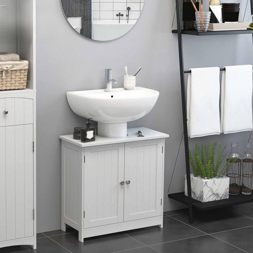 Under Sink Bathroom Cabinet with 2 Doors and Shelf White, Pedestal Sink Vanity Storage Organizer for Bathroom Toiletries & Cleaning Supplies