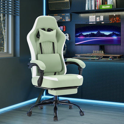 Computer Game Chair - Ergonomic Office Chair with Foot and Lumbar Support, Height Adjustable Work Chair, Headrests, Armrests, and Rollers