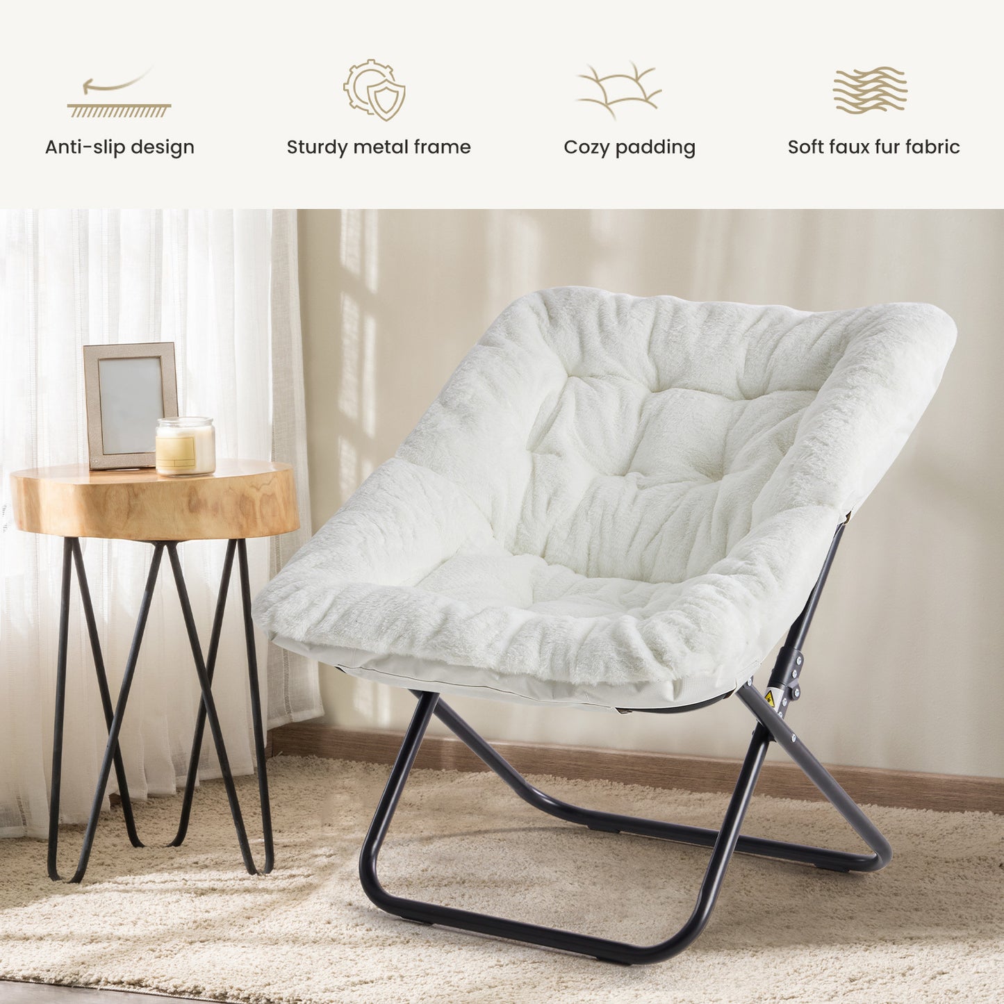 Comfy Chair for Adults, Soft Faux Fur Folding Lounge for Bedroom Living Room Dorm Rooms Flexible Reading Chair for Teens, Large Size Foldable