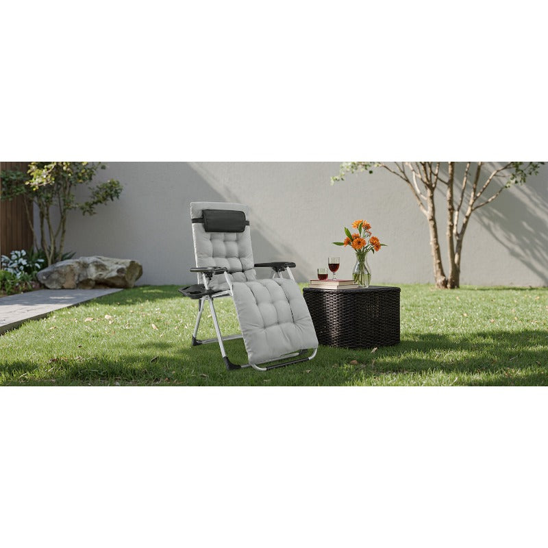 [Indoor/Outdoor Recliner] Zero Gravity Recliner, Foldable Headrests, Recliner With Cup Holder Tray And Detachable Cushion, Indoor/Outdoor Foldable Recliner, Black/Gray