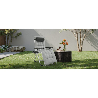 [Indoor/Outdoor Recliner] Zero Gravity Recliner, Foldable Headrests, Recliner With Cup Holder Tray And Detachable Cushion, Indoor/Outdoor Foldable Recliner, Black/Gray