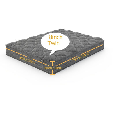 [Hybrid Mattress] 8/10/12 Inch Mattress In Twin, Full, Queen, And King Sizes - Ergonomically Designed, Medium Firm Hybrid Mattress, Offering Luxurious Comfort With Pocket Springs, Grey Quilted Cover, Bed Mattresses