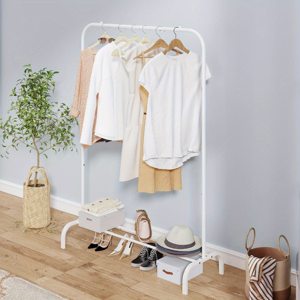 Heavy Duty Clothes Rack with Bottom Metal Shelf and Wheels, Portable Garment Rack for Hanging Coats Shirts Dresses, Large Capacity Freestanding Closet Organizer for Bedroom Apartment Dorm