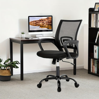 Mid Back Ergonomic Mesh Office Chair with Armrest & Lumbar Support – Swivel Rolling Computer Desk Chair for Home Office & Work, Black, Pink, White, Blue, Grey, Green, Orange, Red