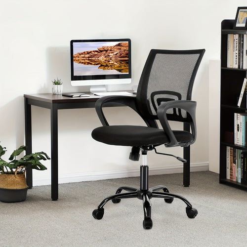 Mid Back Ergonomic Mesh Office Chair with Armrest & Lumbar Support – Swivel Rolling Computer Desk Chair for Home Office & Work, Black, Pink, White, Blue, Grey, Green, Orange, Red