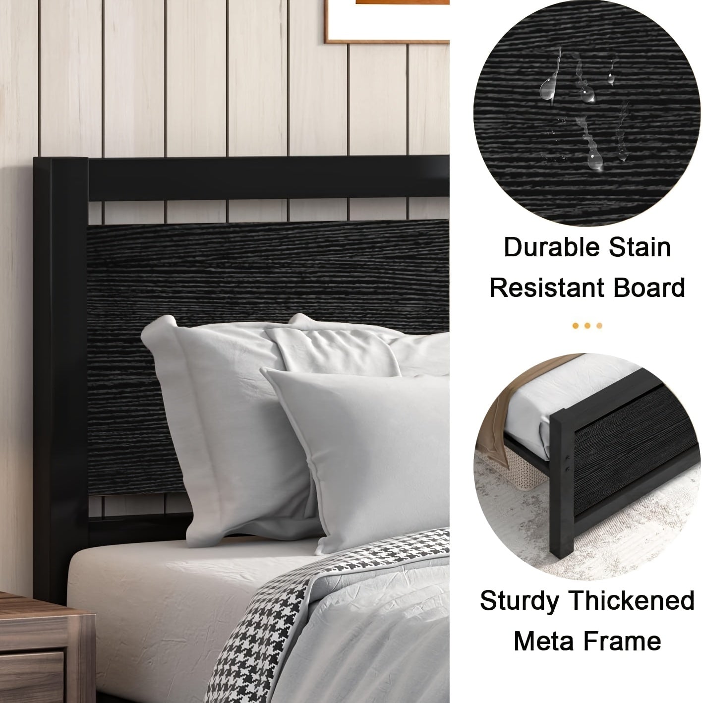 Metal Bed Frame Twin Full Queen Size Metal Bed Frame with Headboard, Wooden Steel Slat Support, Heavy Duty Platform, Under-Bed Storage, Available In White, Black, Brown, Grey