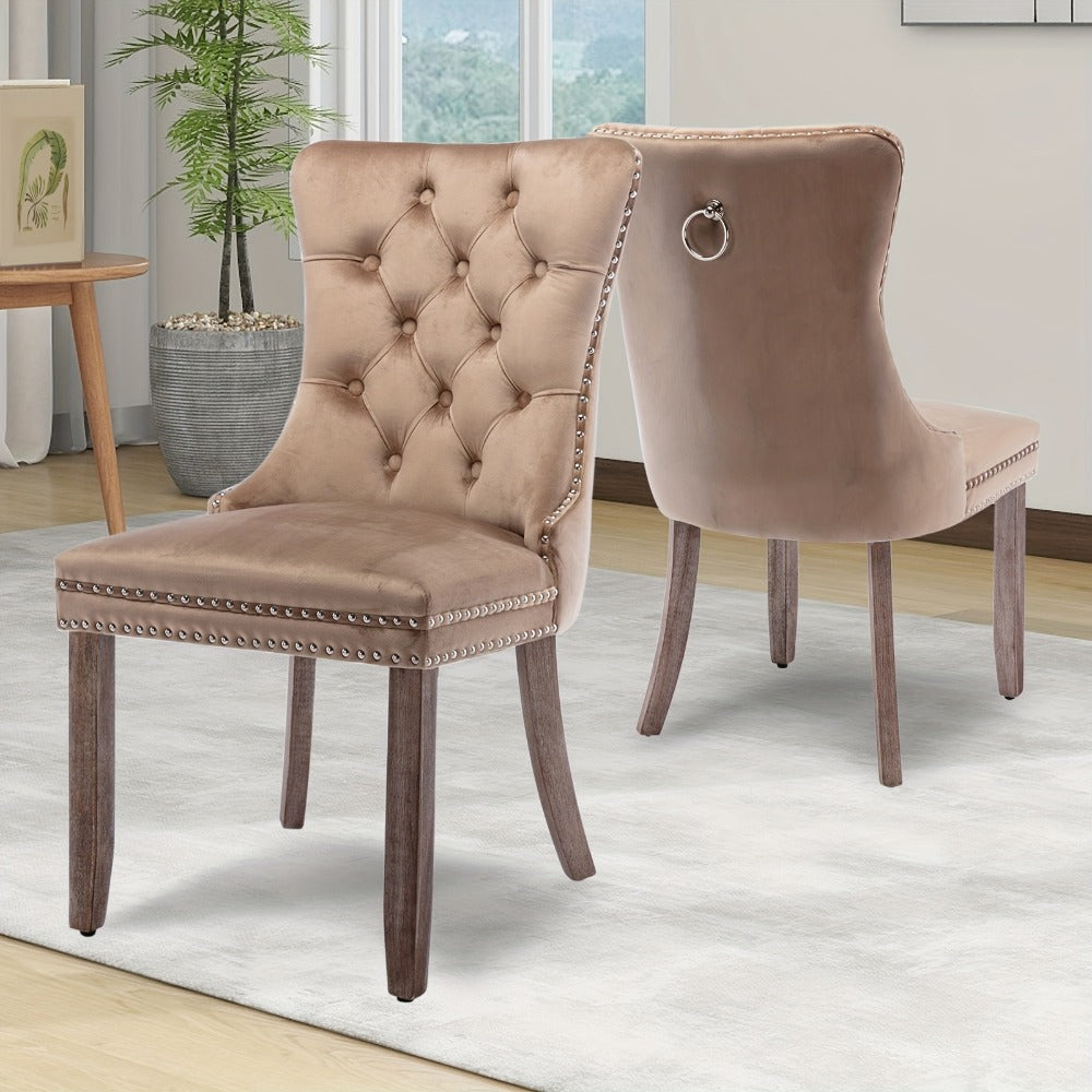 Velvet Wingback Dining Chairs Set of 2 with Tufted Button Back and Ring Pull Trim - Luxury Upholstered Chairs for Dining Room Living Room and Bedroom