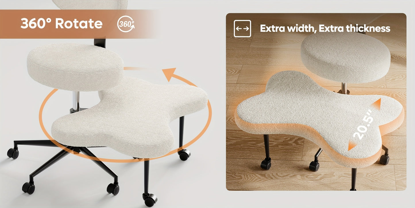 Cross Legged Chair - Meditation Chair With Wheels, ADHD Chair, Height Adjustable Seat, Adjustable Stool, Ergonomic Back Support, Flexible Design, Velvet And Faux Leather Black, Perfect Christmas Gift For Fidgety Sitters And Yoga Lover