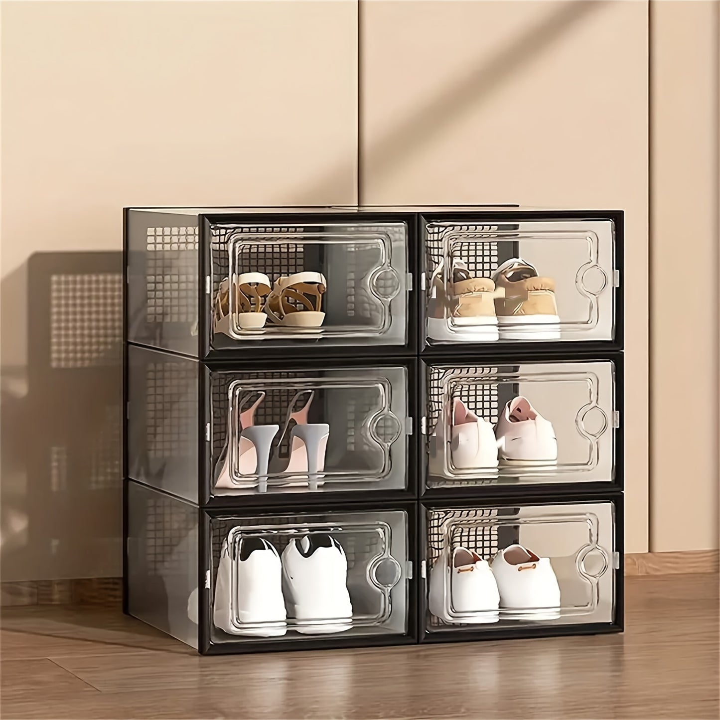 Transparent Shoe Boxes with Lid Stackable Foldable Clear Shoe Storage Organizer Set 6 12 24 Pcs Space Saving Plastic Shoe Containers for Closet Bedroom Entryway Dorm