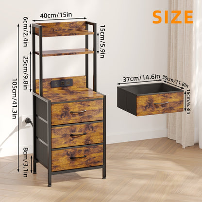 LED Nightstand with USB Ports Outlets Charging Station 41 47 Inch Tall Bedside Table 3 4 Drawer PU Fabric Storage Cabinet End Table for Bedroom Apartment Dorm Black Brown White