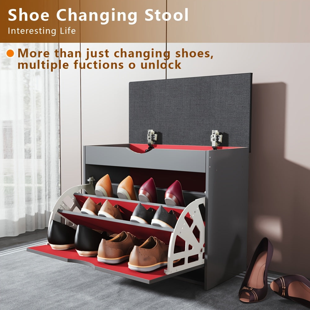 23.62 Inch Shoe Cabinet, Integrated Multifunctional Shoe Cabinet for Lobby, Bedroom, and Corridor, with 3 Layers of Storage Space, Leather Soft Bag Cushion, Convenient and Movable, Easy to Install Gift Suitable for Giving.