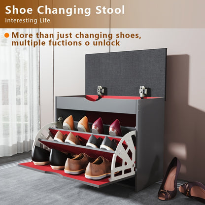23.62 Inch Shoe Cabinet, Integrated Multifunctional Shoe Cabinet for Lobby, Bedroom, and Corridor, with 3 Layers of Storage Space, Leather Soft Bag Cushion, Convenient and Movable, Easy to Install Gift Suitable for Giving.