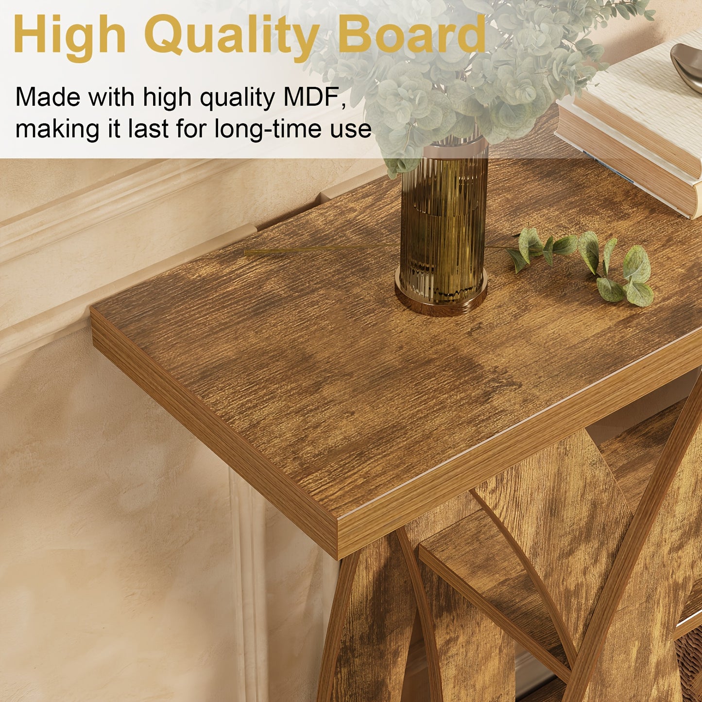 55 "Wooden Rustic Console Table, X-Shaped Leg Design, 2-Tier Shelf. Multifunctional Storage. Suitable for Use Behind The Sofa in The Living Room, in The Corridor, in The Entrance Hall, Or at The Entrance. Light Brown And Tiger Brown
