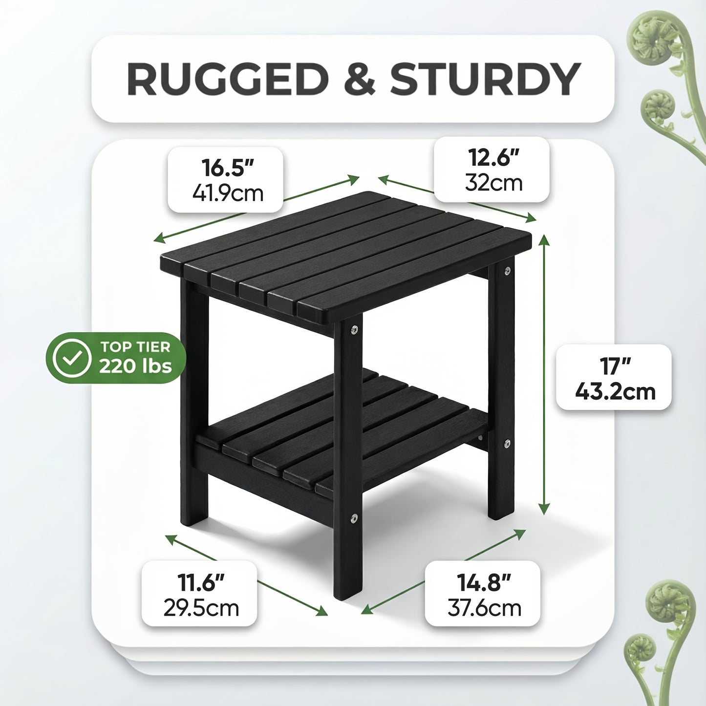 Adirondack Square Side Table, HDPE Outdoor Side Tables, Weather Resistant End Table for Patio, Backyard, Pool, Indoor Companion, Beach, Easy Maintenance
