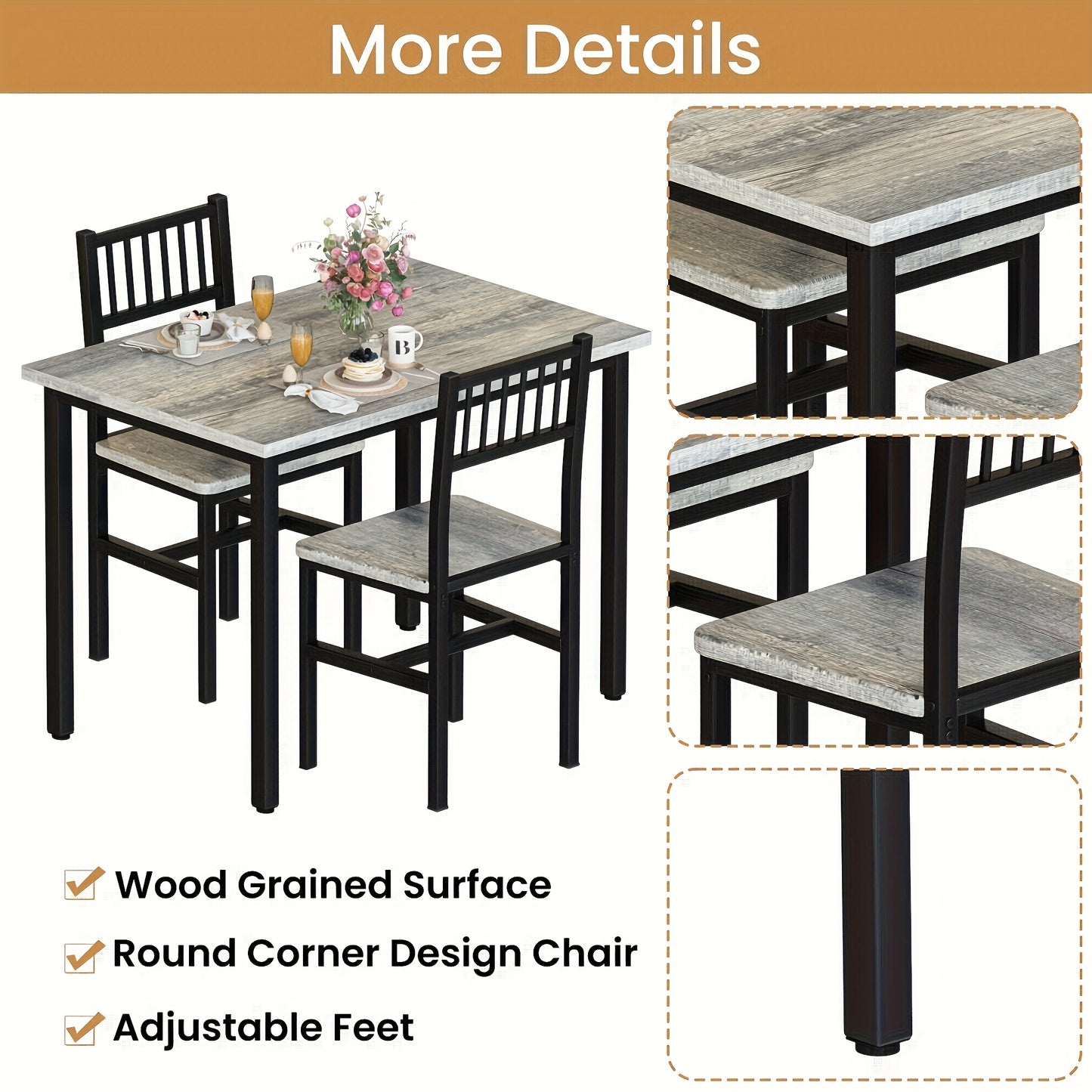 LAMERGE 3pcs Dining Table And Chair Set, Small Space Dining Table And Chair Set, Dining Table, Simple, Suitable for Small Space Living Rooms, Bedrooms And Kitchens Dining Table Set, Perfect Home Furniture, Bedroom Furniture, Spacesaving