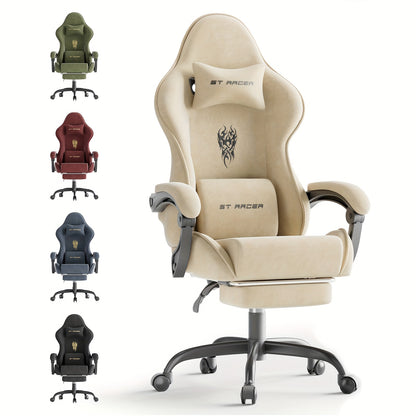Velvet Fabric Gaming Chair, High Back Ergonomic Gamer Chair for Adult, Comfortable Video Game Chair with Footrest And Massage Lumbar Cushion