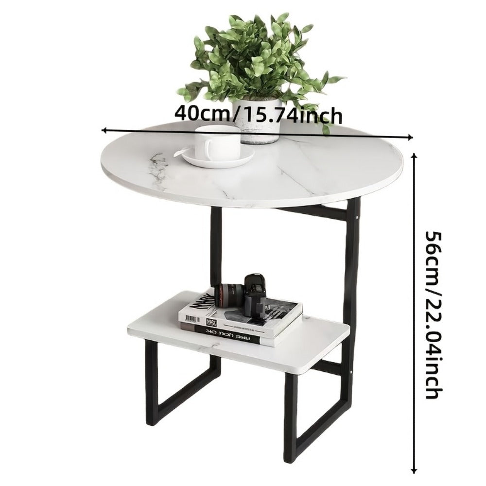 2-Layer Metal Side Table with Storage Shelf Compact Modern Light Luxury Sofa Bedside End Table Space Saving for Living Room Bedroom 7 Finishes