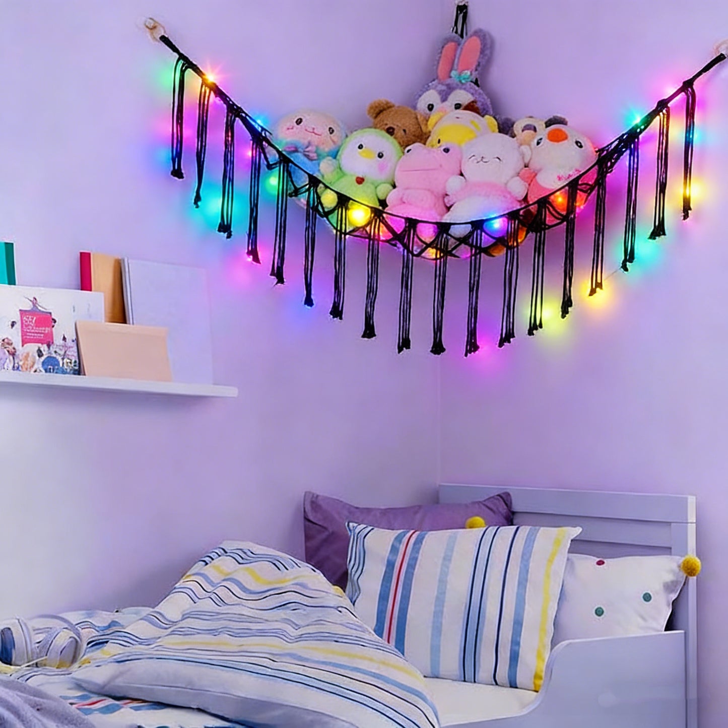 A Plush Toy Storage Hammock With Built-In Lighting, Ideal For Storing Unused Plush Toys And Indoor Items, As Well As Small Accessories For Halloween, Christmas, Easter, And Thanksgiving.