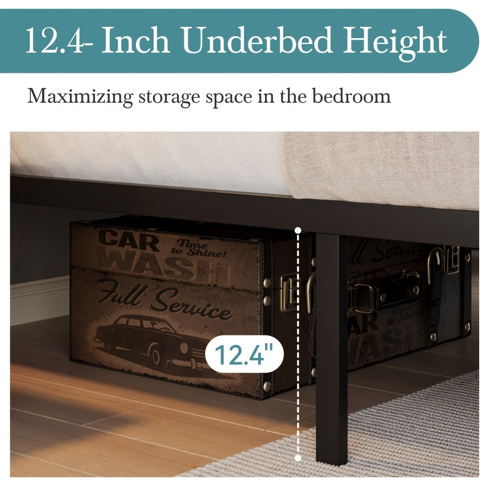 Queen Size Victorian Platform Bed Frame with Wrought Iron Headboard & Footboard – 14" Tall, No Box Spring Needed, Heavy-Duty Steel Slat Support, Elegant Antique Style Bedroom Furniture