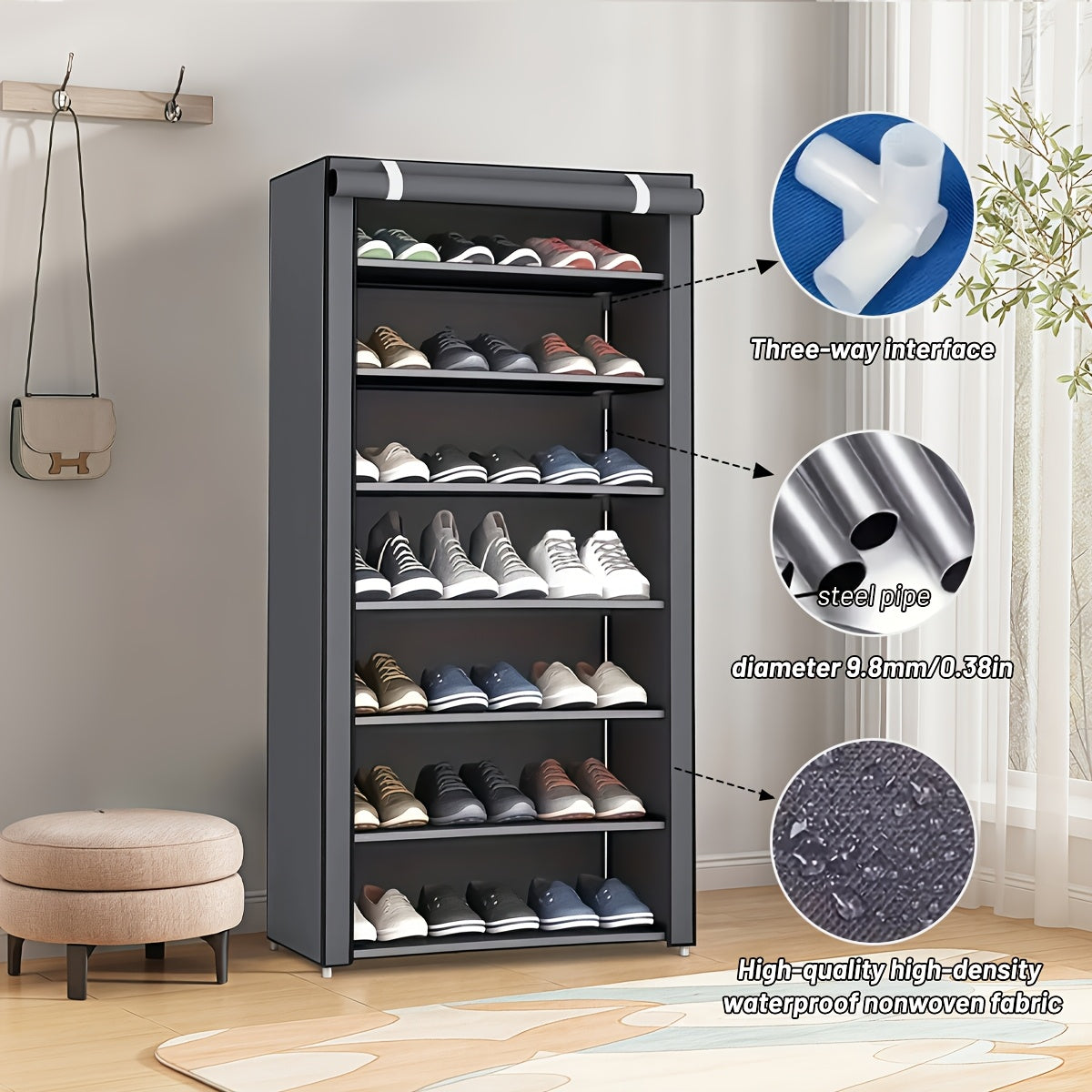 6/8/10 Tier Shoe Organizer with Nonwoven Fabric Cover Shoe Cabinet, Easy to Assemble, Portable Shoe Cabinet, Shoe Storage Shelf for 27-35 Pairs Of Shoes, Suitable for Various Scenes Such As Entryway, Suitable for Sneakers, High Heels, And Boots