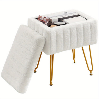 Vanity Stool with Padded Cushion & 4 Metal Legs, Adjustable Anti-Slip Feet Makeup Stool Footstool Ottoman for Bedroom Closet Dressing Area Bathroom, Space-Saving Upholstered Bench