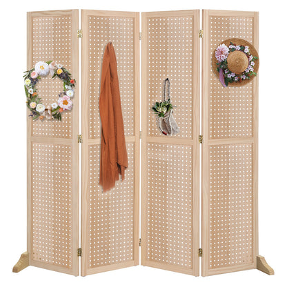VINGLI Freestanding Pegboard with Support Feet, 5 FT Wood Room Divider Display Board Organizer, Folding Privacy Screen Partition Space Separator for Craft Shows Events Retail