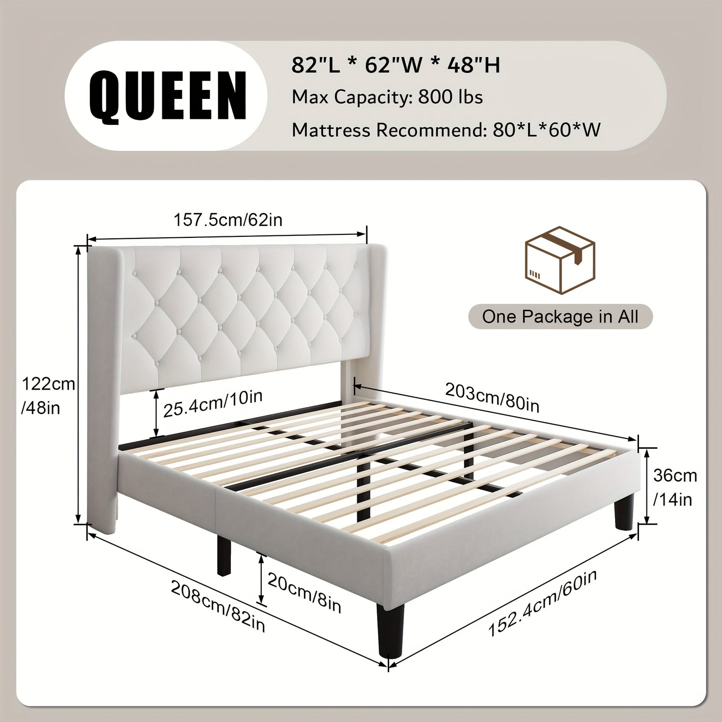 Modern Platform Bed Frame with 24-Inch Button-Tufted Headboard – Solid Wood Slats, Artistic Legs, Linen & Velvet, Dark Gray Light Grey Beige White Black, Full Queen King