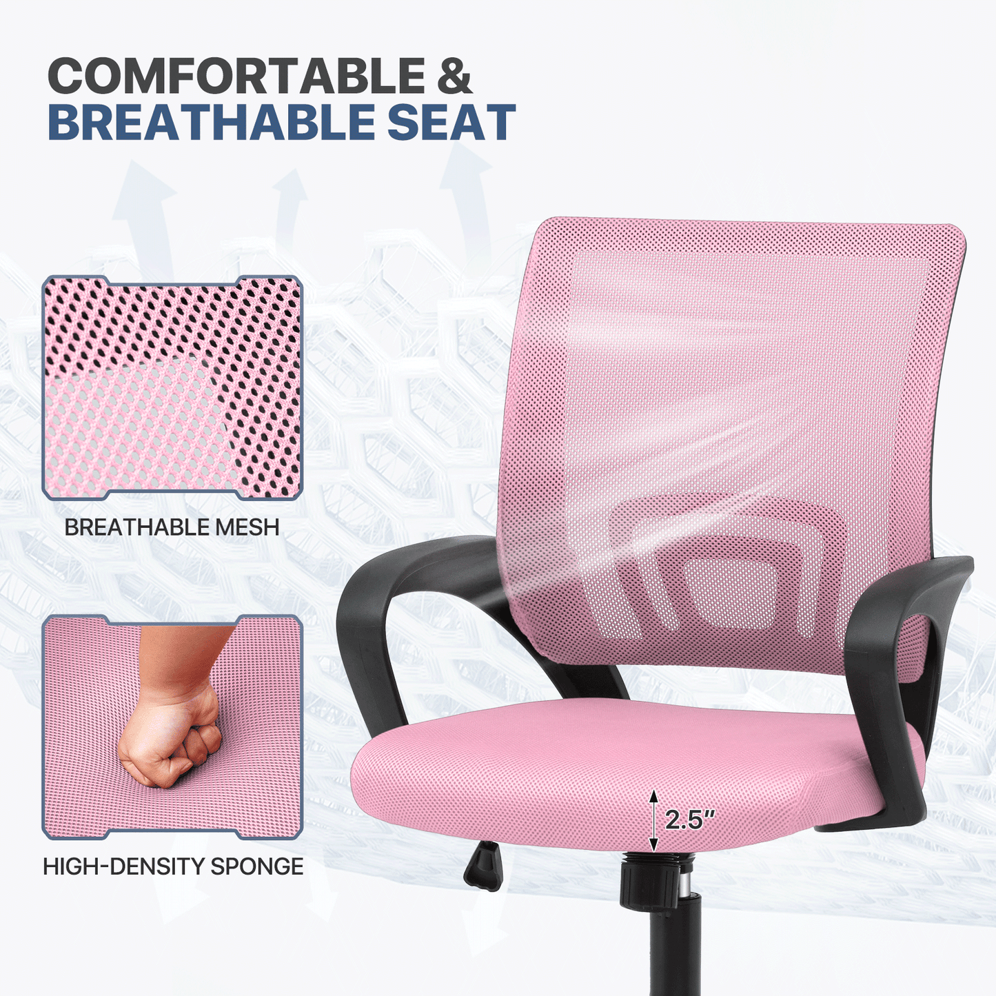 Mesh Office Home Chair, Mid Back Ergonomic Rolling Swivel Chair with Padded Seat and Armrest