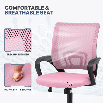 Mesh Office Home Chair, Mid Back Ergonomic Rolling Swivel Chair with Padded Seat and Armrest