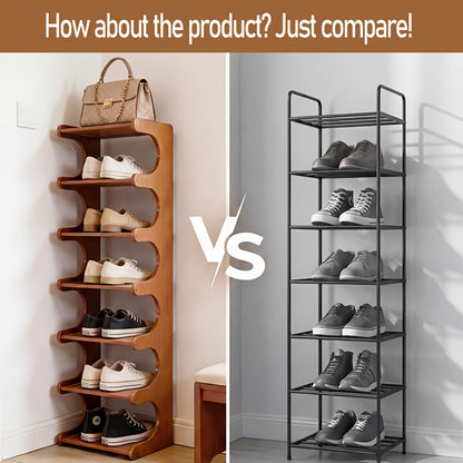 A Luxurious And Easy Shoe Rack with 4 to 8 Layers, Designed for Both Wide And Narrow Spaces. This Multi-Tiered Storage Solution Is Perfect for Homes, Dormitories, And Corners, Making It an Ideal Space-Saving Shoe Cabinet Made of Bamboo