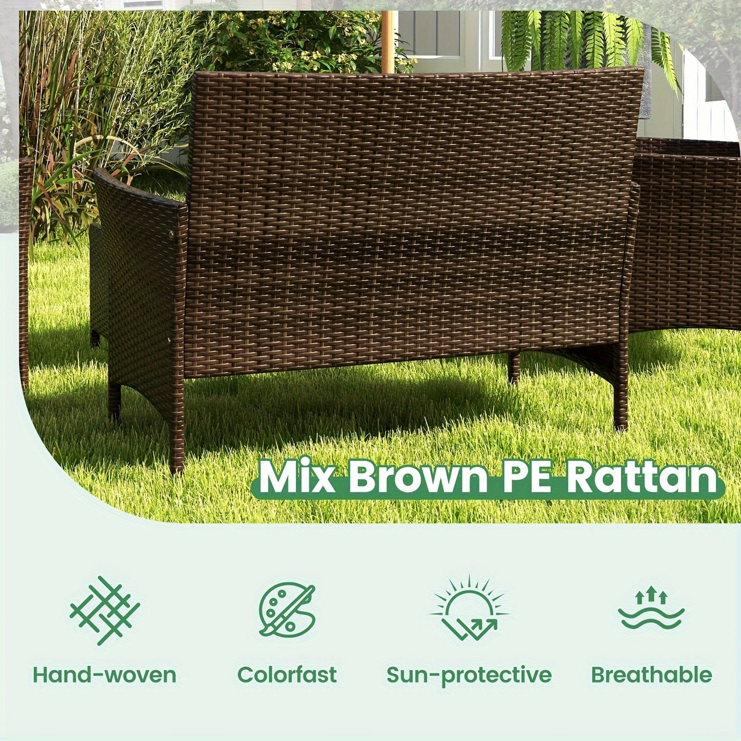 [Patio Furniture Set] 4pcs/8pcs Patio Furniture Set W/Washable Cushions And Tempered Glass Coffee Table