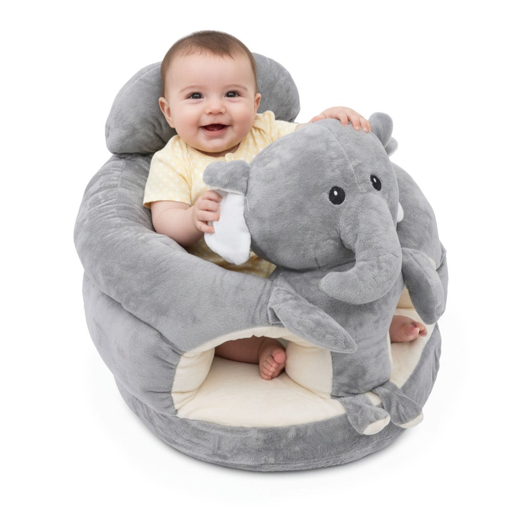 Plush Elephant Baby Support Seat - Ultra-Soft Cushioned Infant Lounger with Grey & White Elephant Design, Tummy Time Bed for & Toddlers, Non-Toxic Soft Fabric, Ideal Gift for Christmas, Birthdays, (No Assembly Required