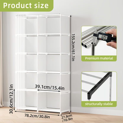 TOMNK 4-Tier/5-Tier Floor-Standing Bookshelf Organizer, Home Easy Clothing Storage Cabinet, 4/10 Lattice Wardrobe Storage, Multi-Functional Open Shelf, for Offices, Classrooms, Rental Houses, Dormitories And Living Room, Black/White