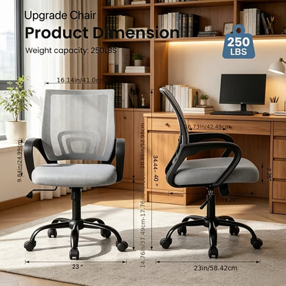 Office Desk Chair with Lumbar Support And Rocking Mode, Height Adjustable with Fixed Armrest for Computer, Gaming, Conference, Meeting Room, 360° Swivel