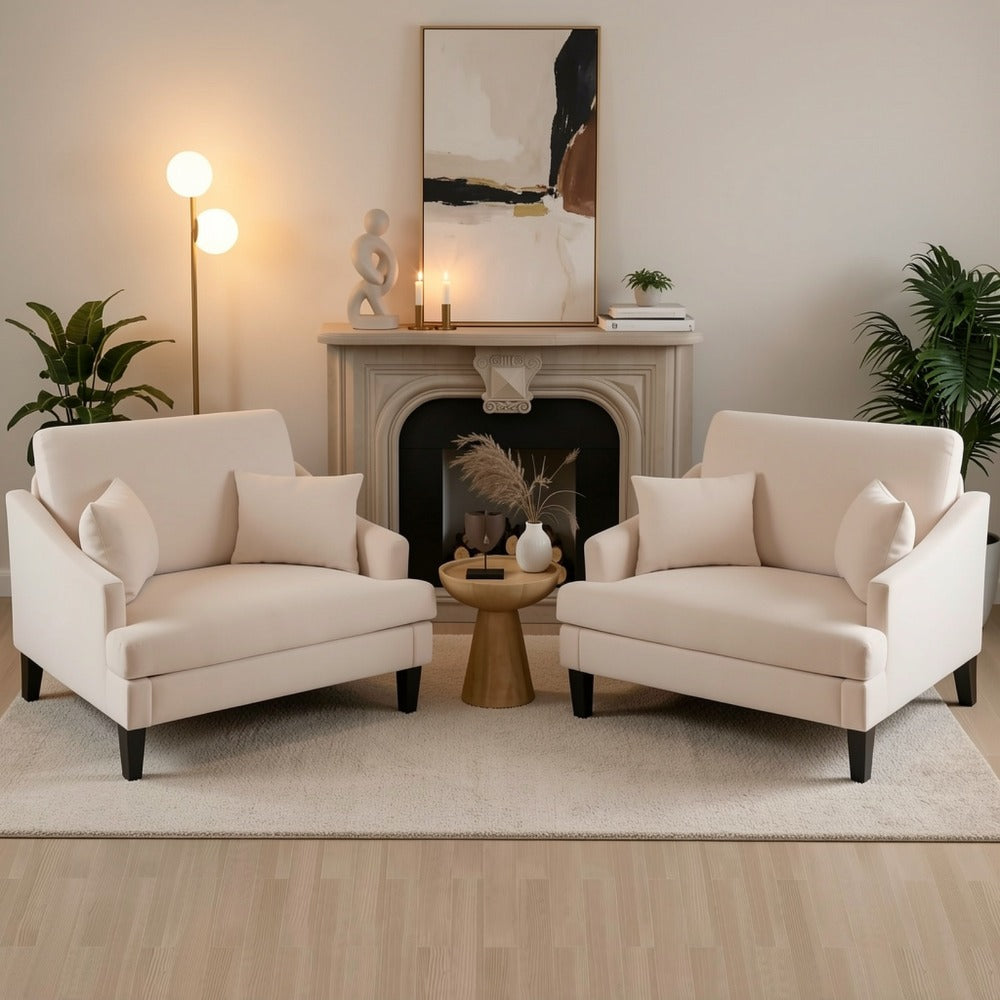 Oversized Accent Chair 33.5" Wide with 2 Pillows, Upholstered Memory Foam Armchair Big Reading Chair, Modern Single Sofa Chair for Living Room Bedroom Apartment Office