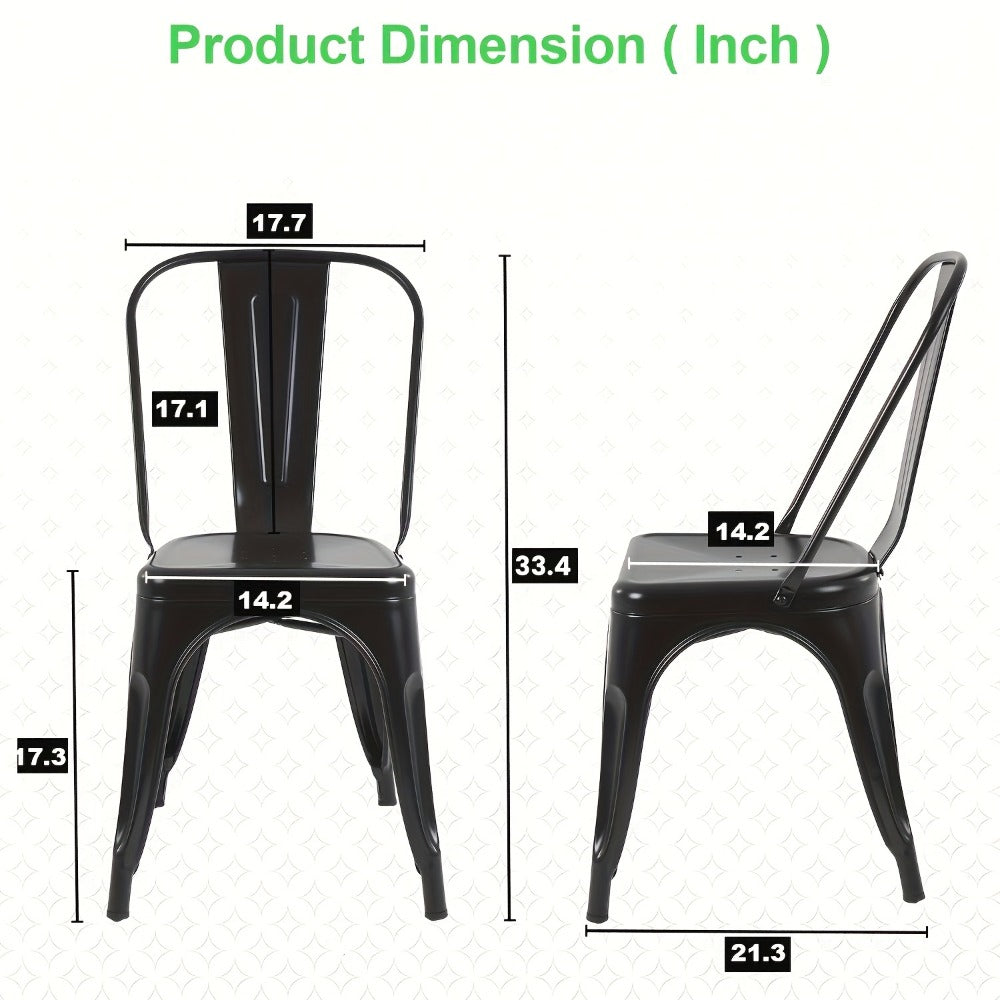 4-Pack Stackable Metal Dining Chairs – Classic 18" Iron Side Chairs for Patio, Bistro, Cafe & Indoor-Outdoor Use – Available in 7 Colors