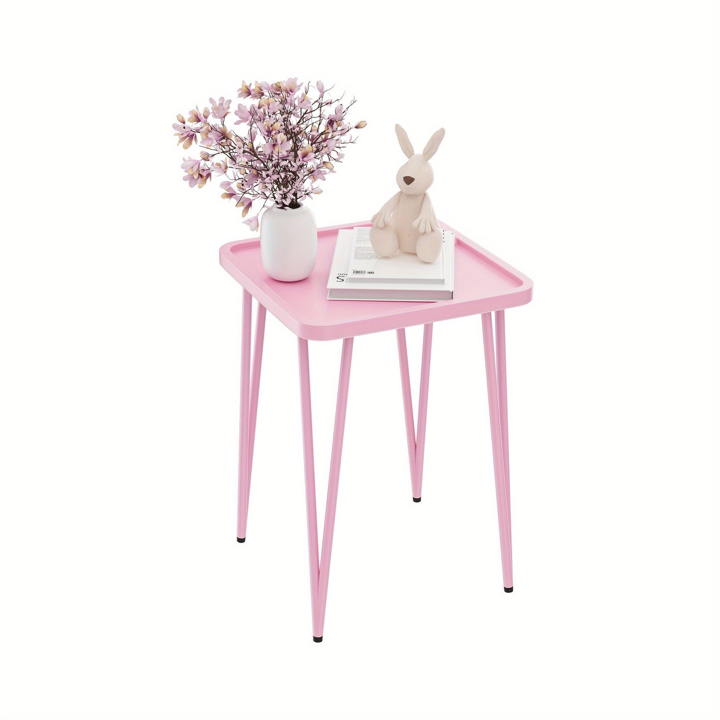 Metal End Table Small Square Side Table for Living Room Bedroom Patio, Indoor Outdoor Sofa Side Table for Small Spaces, Modern Minimalist Accent Table in 5 Colors White Pink Black Gold Blue