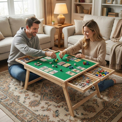 This Multifunctional Game Table Is Foldable And Features Drawer Storage Compartments. The Non-Slip, Integrated Storage Design Is Perfect for Puzzles, Board Games, And Camping - Combining Entertainment, Office Work, And Storage