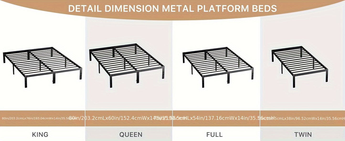 [Metal Platform Bed Frame] Bed Frame - 4 Size Platform Bed Frame Metal Mattress Foundation with Steel Slat Support, No Box Spring Needed, Storage Space Under Frame, Easy Assembly, Black