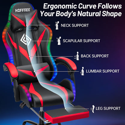 HOFFREE 2 Point Massage Lumbar Support Bar - Ergonomic Gaming Chair, Sponge-Filling, Rotating Back And Cushioned Seat For PC, Laptop, Gaming Setup, Wireless Gaming Chair, Comfortable Recliner