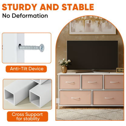 5-Drawer Dresser for Bedroom, Wide Fabric Storage Chest with Drawer Organizer & 2 Fabric Bins, Organizer Unit for Closet, Living Room, Hallway