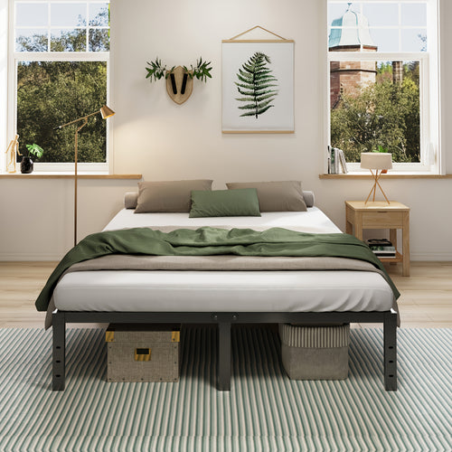 Heavy-Duty Metal Bed Frame with Under-Bed Storage - Sturdy Mattress Foundation, -Free/ Easy Assembly (for all parts assembled), No Box Spring Needed, 12/14/16/18 Inch Bed Frame, Black, Low-Maintenance Bed Base for Small Spaces & Large