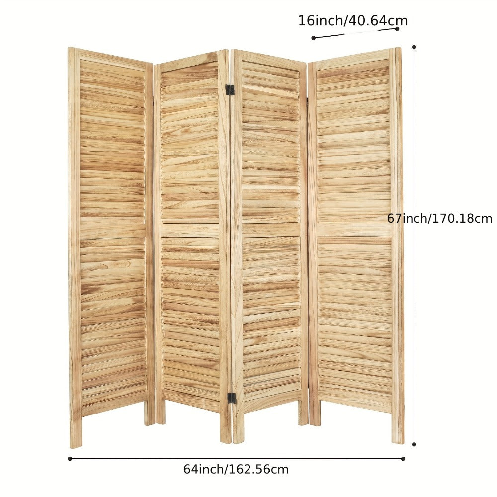 4-Panel White Room Divider with Shelves – Folding Privacy Screen & Portable Room Partition | Rustic Style Wall Divider for Bedroom, Living Room & Home Office