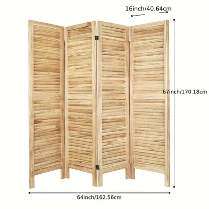 4-Panel White Room Divider with Shelves – Folding Privacy Screen & Portable Room Partition | Rustic Style Wall Divider for Bedroom, Living Room & Home Office
