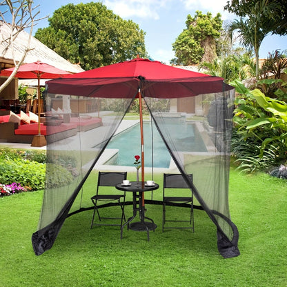 Patio Umbrella Mosquito Net Screen Fits 9-10 Ft Umbrella Outdoor Bug Insect Netting with Drawstring Top Zippered Door Water Tube Base Black