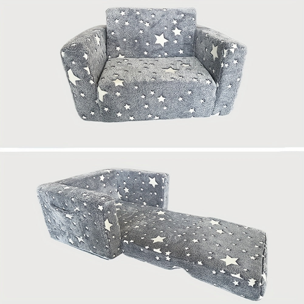 Glow In The Dark Super Soft Open Sofa 2in 1 Convertible Convertible Sofa Bed Glow In The Dark Plush Chair with Lazy Cushions