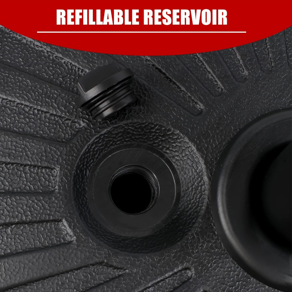 Heavy Duty Patio Umbrella Base Round Plastic Stand 50lb Capacity 3 Liner Rings Adjustable Knobs Black