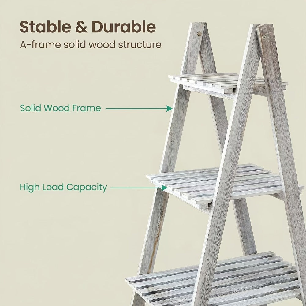 4-Tier Ladder Shelf, Wooden Plant Shelves, Ladder Bookshelf, Rustic Flower Display Rack, Wooden Display Shelves Plant Stand, Indoor Ladder Shelf For Living Room, Office, Bedroom