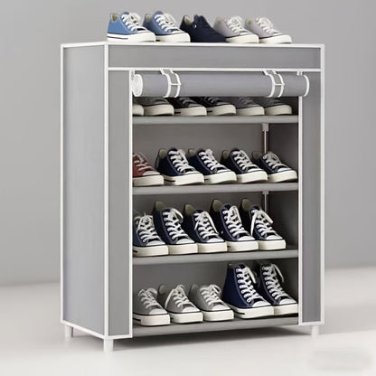 Large Shoe Rack Organizer 27-35 Pairs Multi-Layer Storage with Non-Woven Cover & Metal Frame, Space-Saving Shoe Cabinet for Entryway Bedroom Living Room Closet, Gray 5 Layers